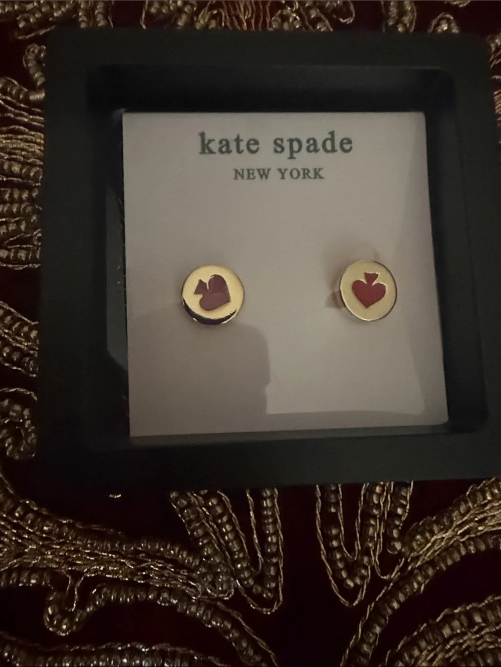 kate spade Kids Gold Tone Earrings with Red Heart Accent